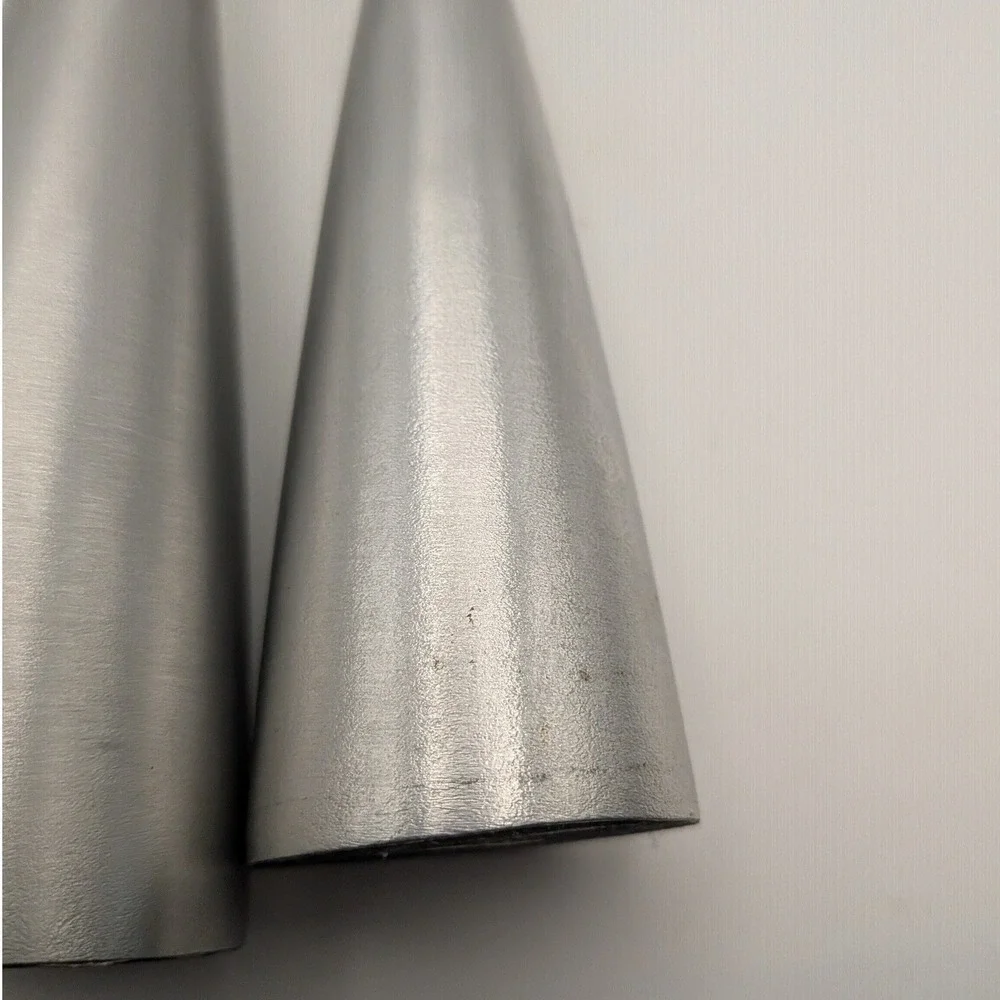 Vintage Mid Century Modern Brushed Silver Metal Taper Candlestick Holders Set 2